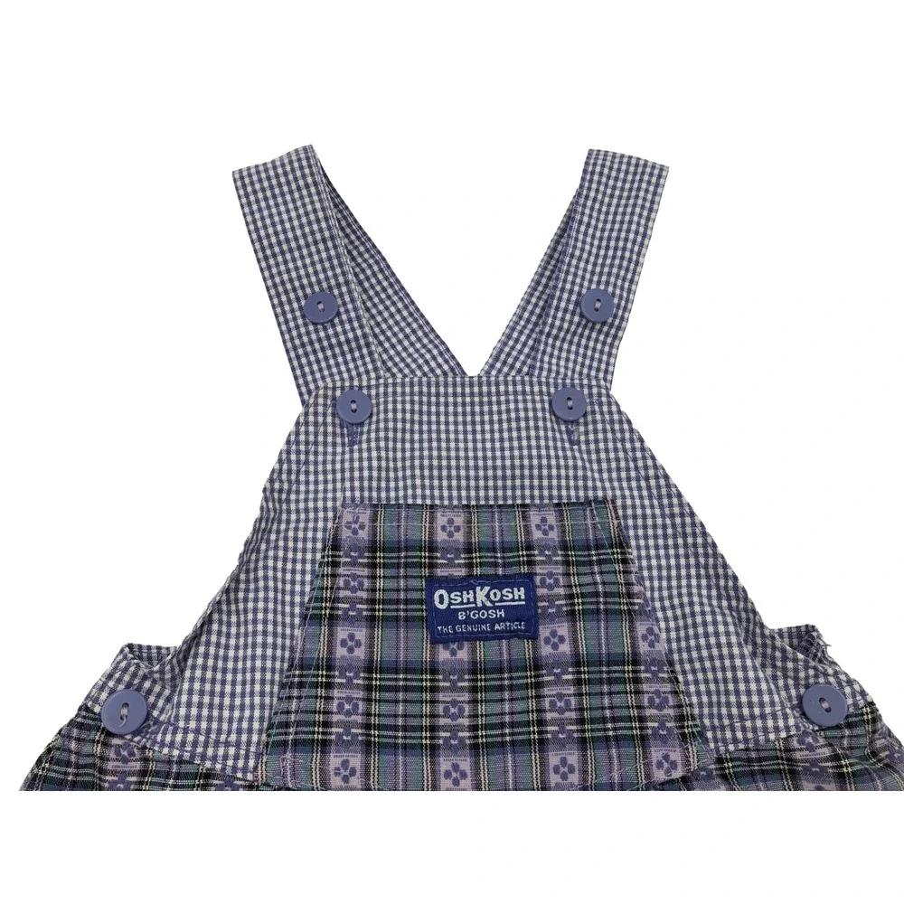 VTG 90s OshKosh Gingham Plaid Pinafore Dress Girls 5T Cottage Prairie Farmhouse